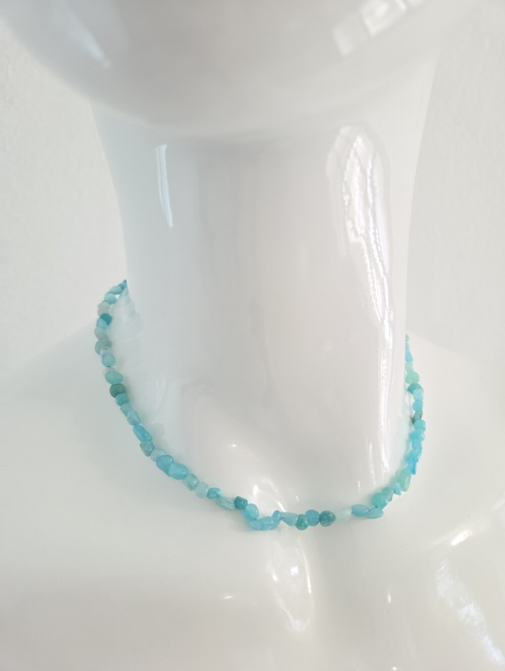 Light Blue Raw Turquoise Stone Beads Choker Necklace Silver Hardware - Picture 11 of 13